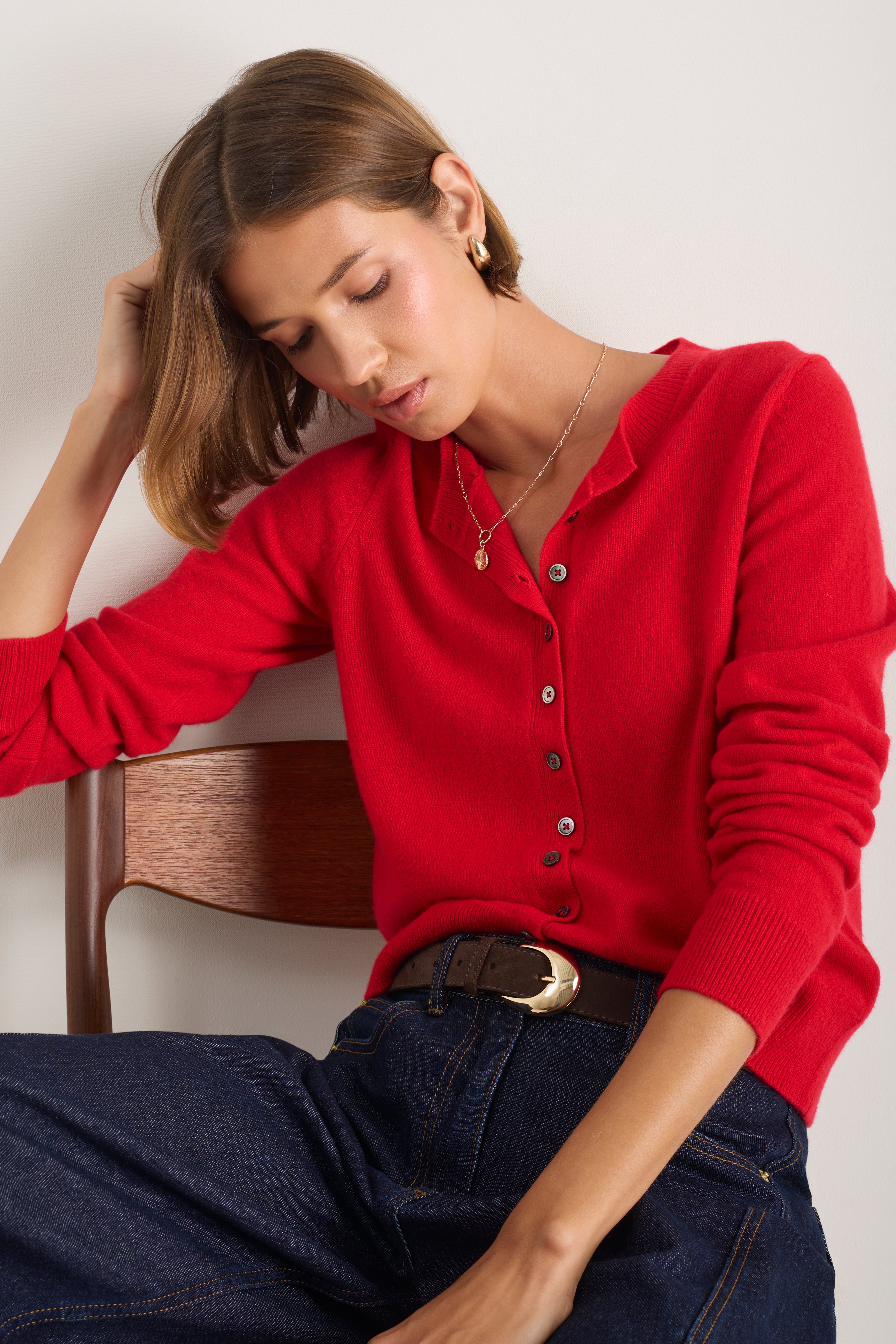 Katie Cashmere Cardigan - Poppy Red