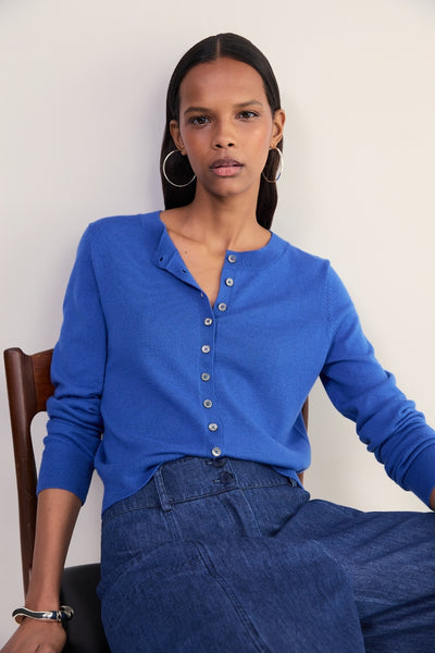Katie Wool Cotton Cardigan - Soft Cobalt