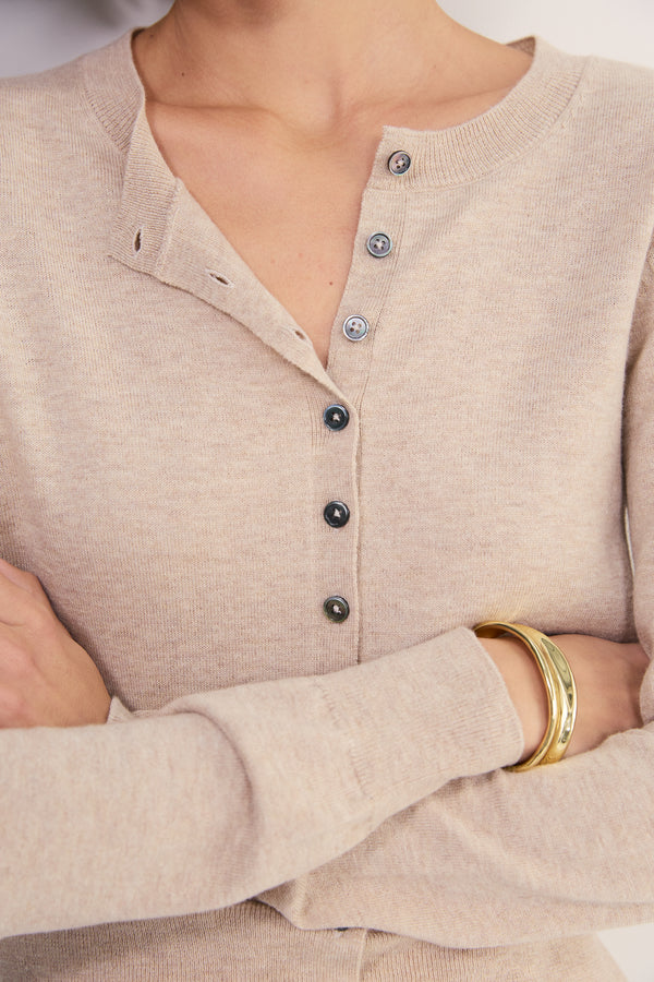 Katie Wool Cotton Cardigan - Taupe Marl