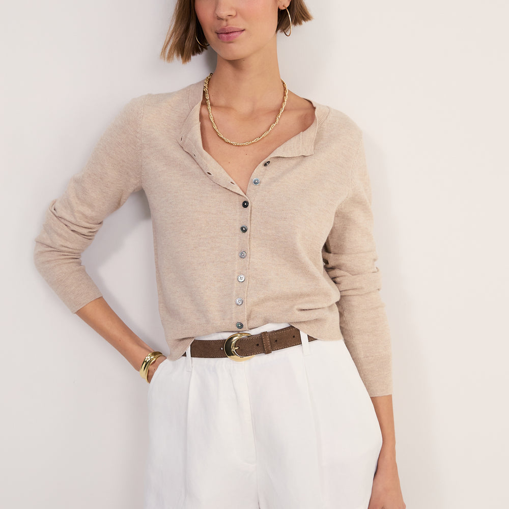Katie Wool Cotton Cardigan - Taupe Marl