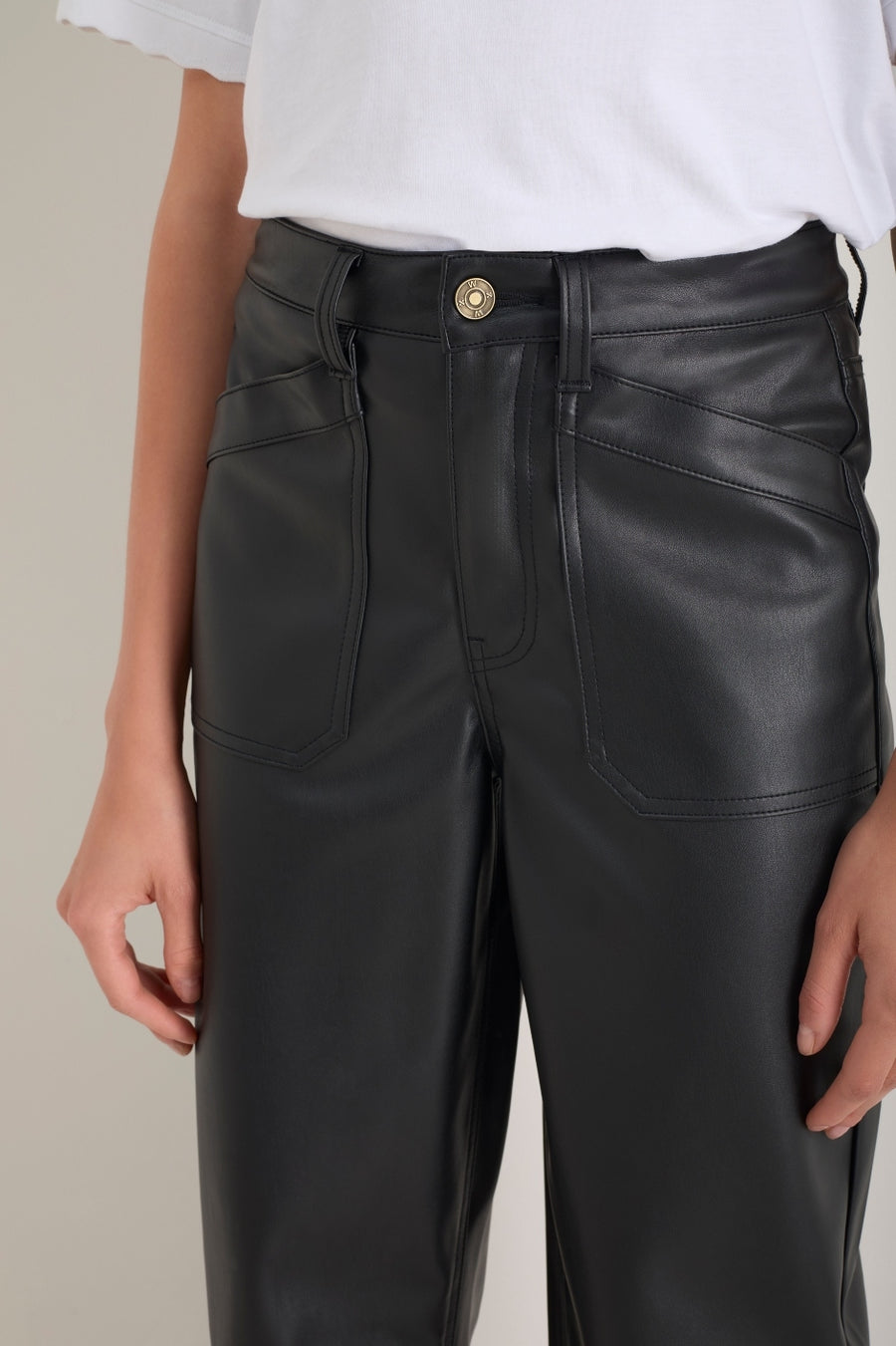 Kaya Cargo Barrel Faux Leather Trouser - Black