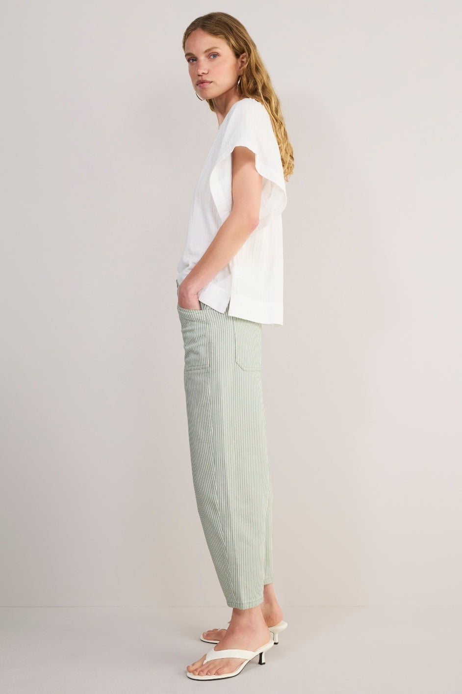 Kaya Cargo Barrel Jean - Olive Stripe
