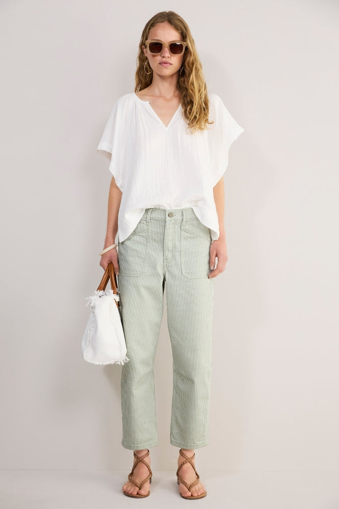 Kaya Cargo Barrel Jean - Olive Stripe