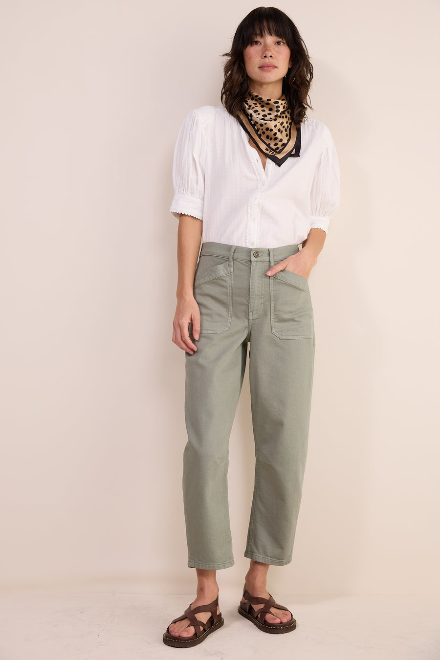 Kaya Cargo Barrel Jean - Sage Green