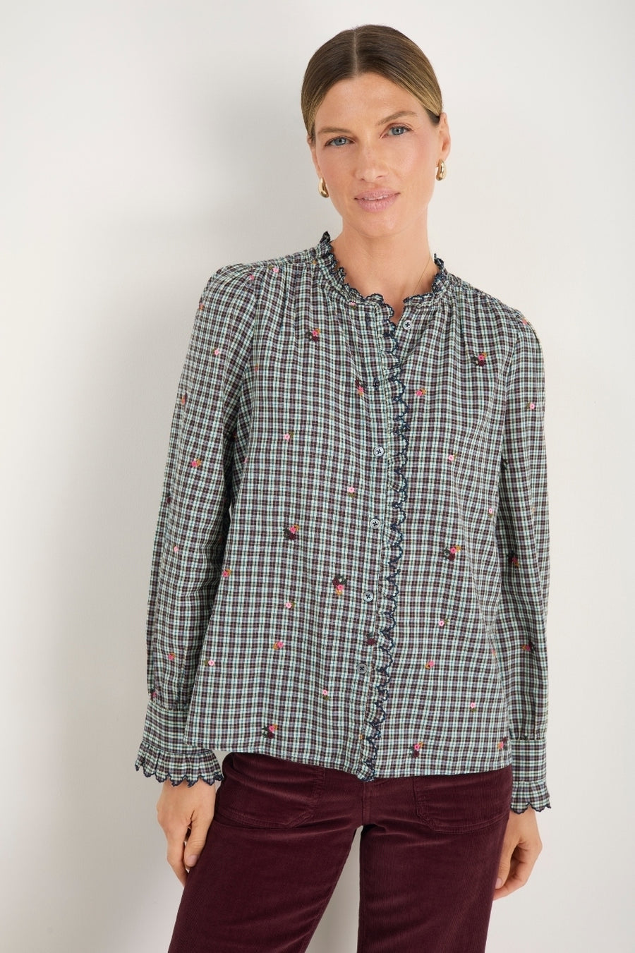 Keely Shirt - Check Embroidered