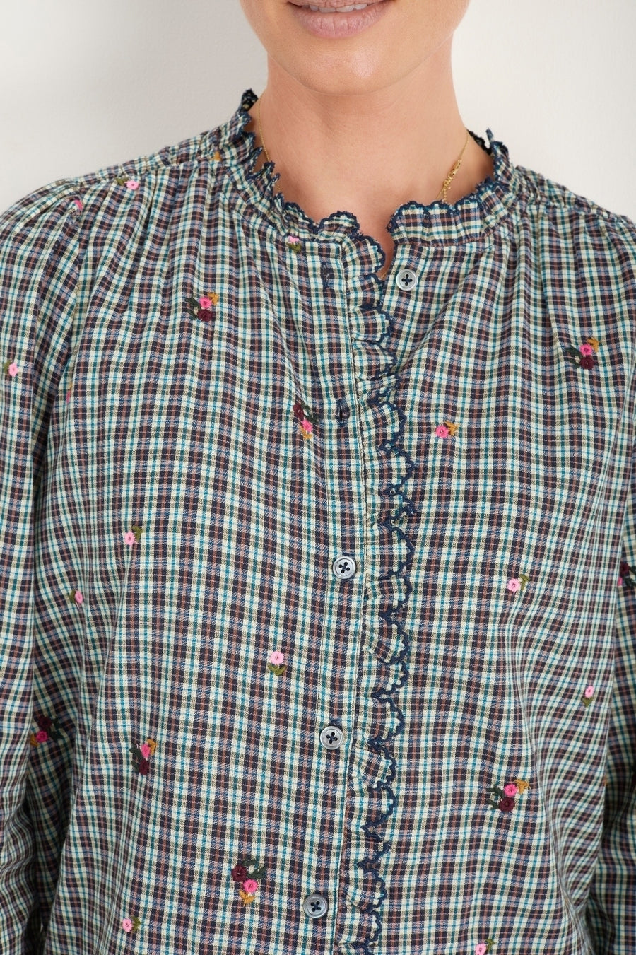 Keely Shirt - Check Embroidered