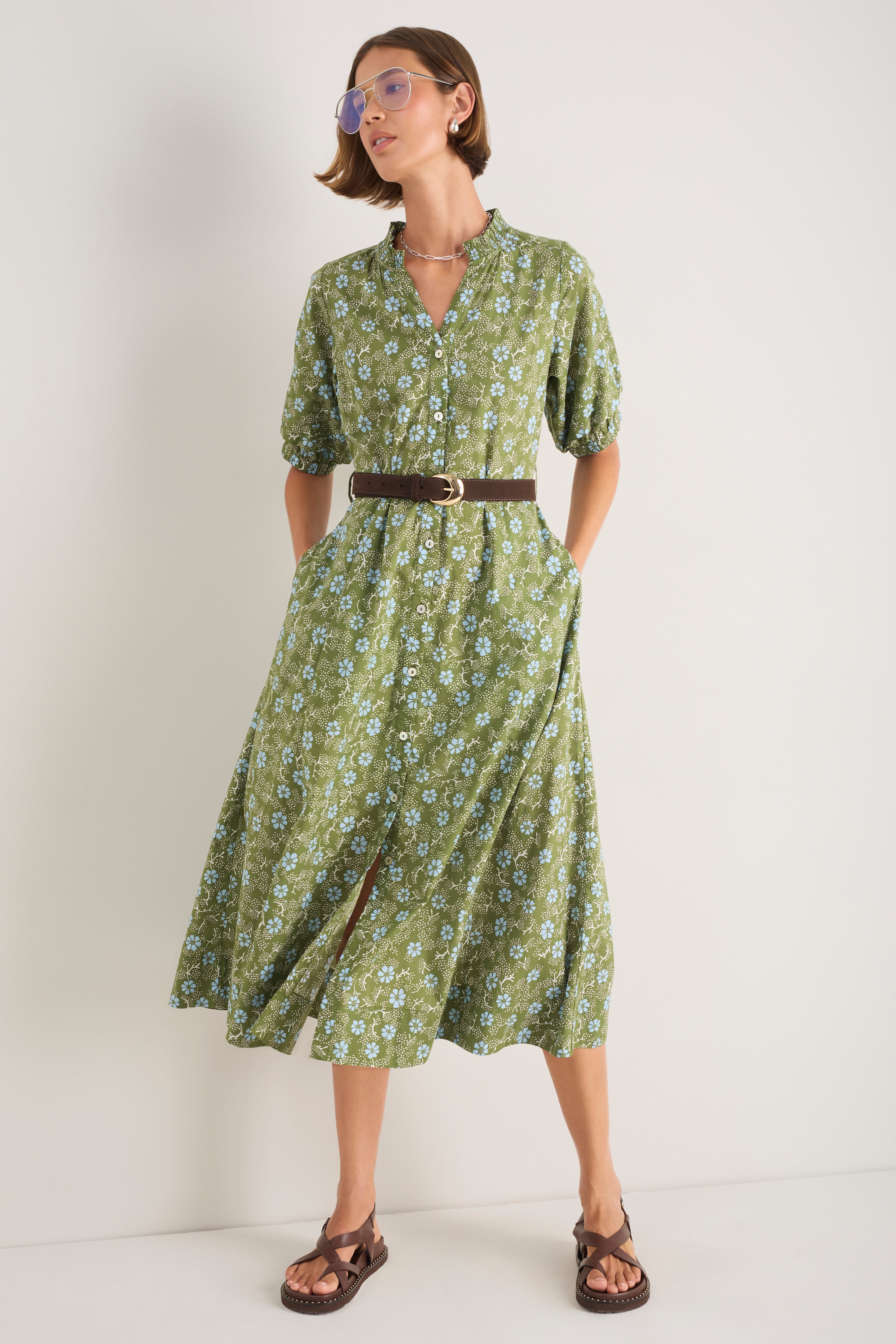 Kelly Dress - Olive Green Floral