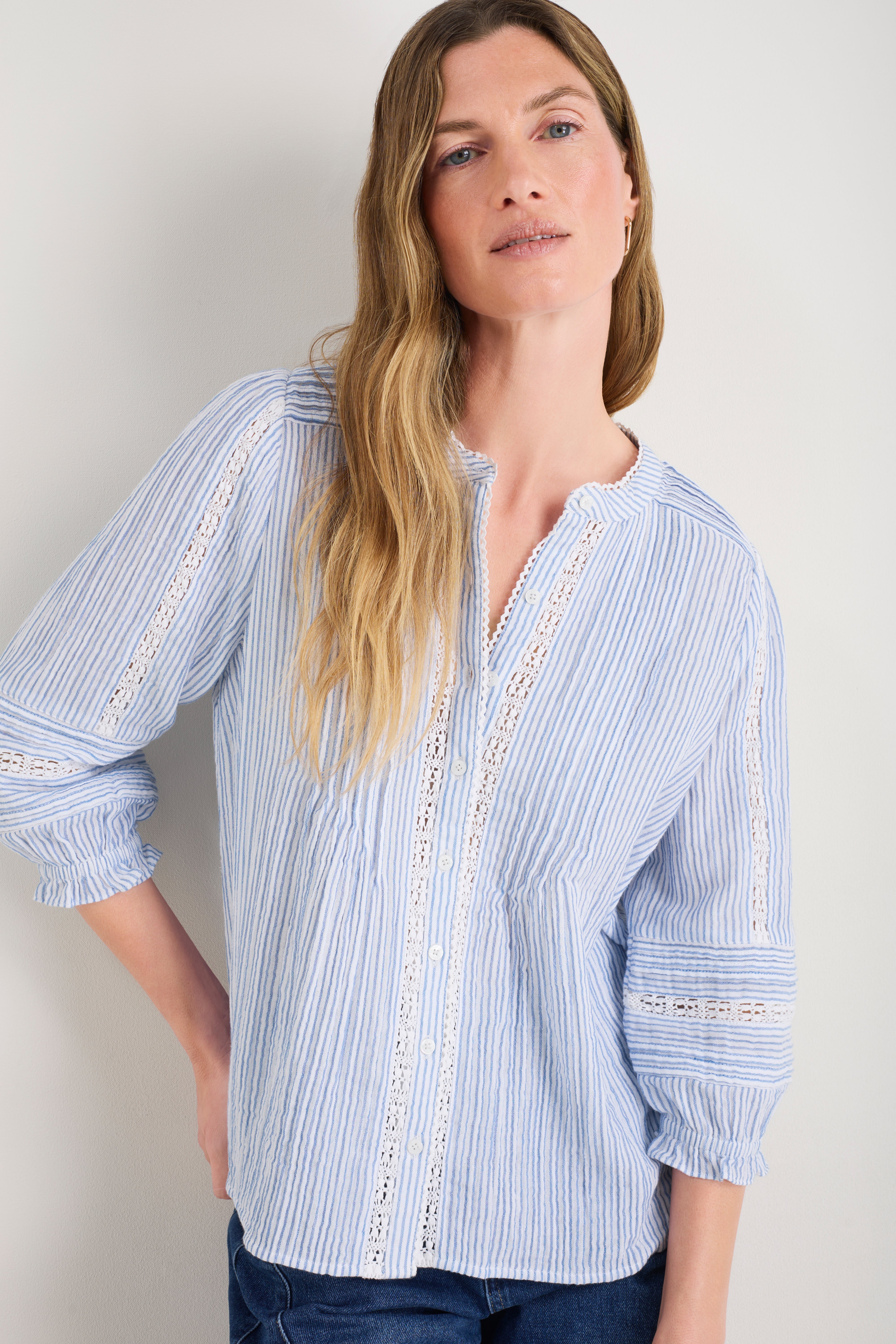 Kiki Blouse - Sky Blue/White Stripe