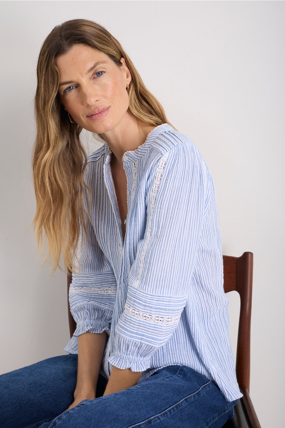 Kiki Blouse - Sky Blue/White Stripe