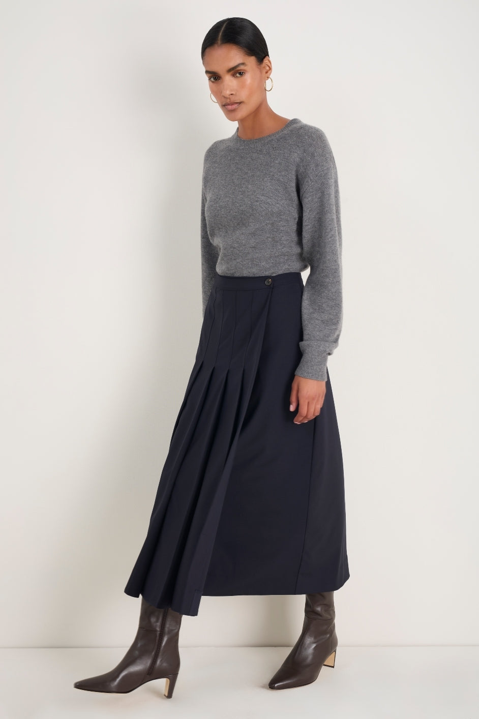 スカート WOOL & TULLE COMBINED PLEATED SKIRT WOOL SILK YORK TULLE SKIRT - avouavou