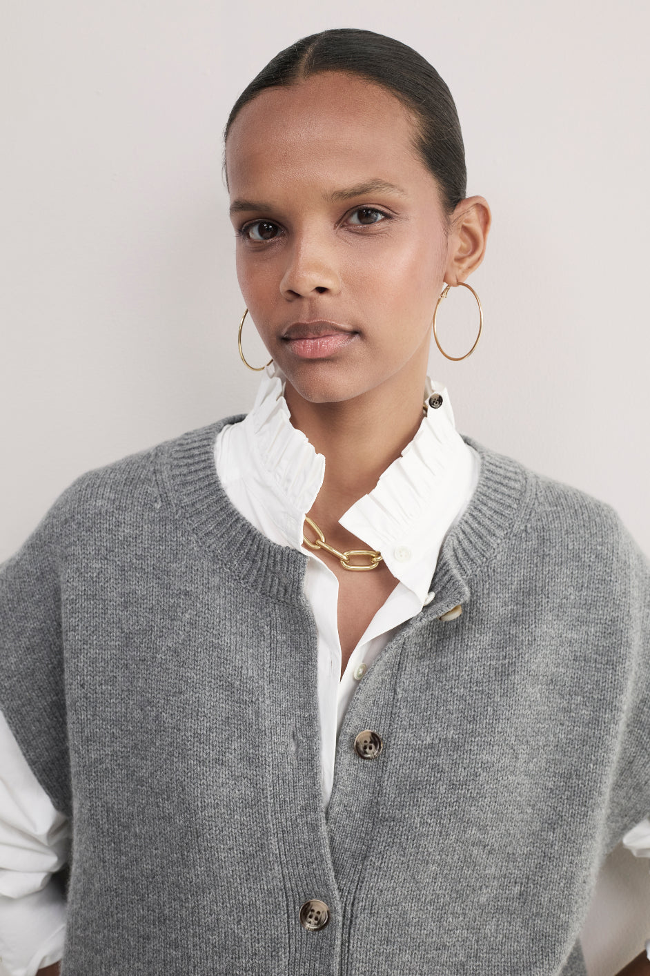Klara Button Through Tank - Mid Grey Melange