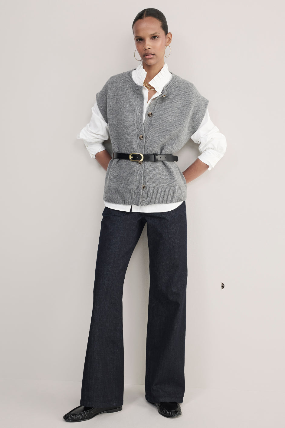 Klara Button Through Tank - Mid Grey Melange