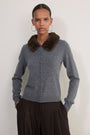 Lana Fur Collar Cardigan - Mid Grey Melange