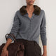 Lana Fur Collar Cardigan - Mid Grey Melange