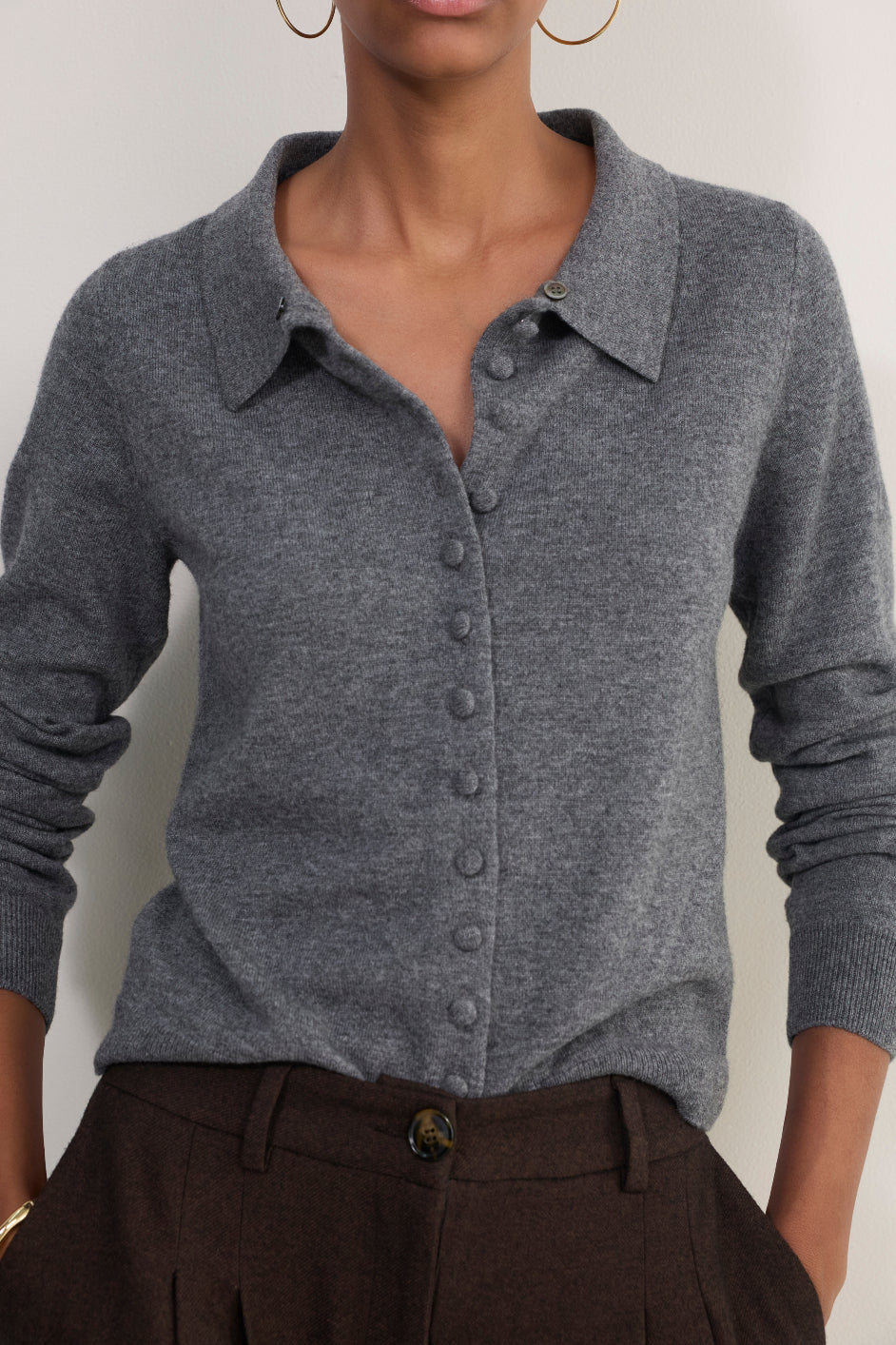 Lana Fur Collar Cardigan - Mid Grey Melange
