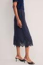 Lani Lace Trim Skirt - Navy Pinstripe