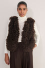Lara Shaggy Faux Fur Reversible Gilet - Chocolate/Leopard