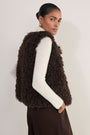 Lara Shaggy Faux Fur Reversible Gilet - Chocolate/Leopard
