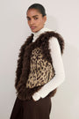 Lara Shaggy Faux Fur Reversible Gilet - Chocolate/Leopard