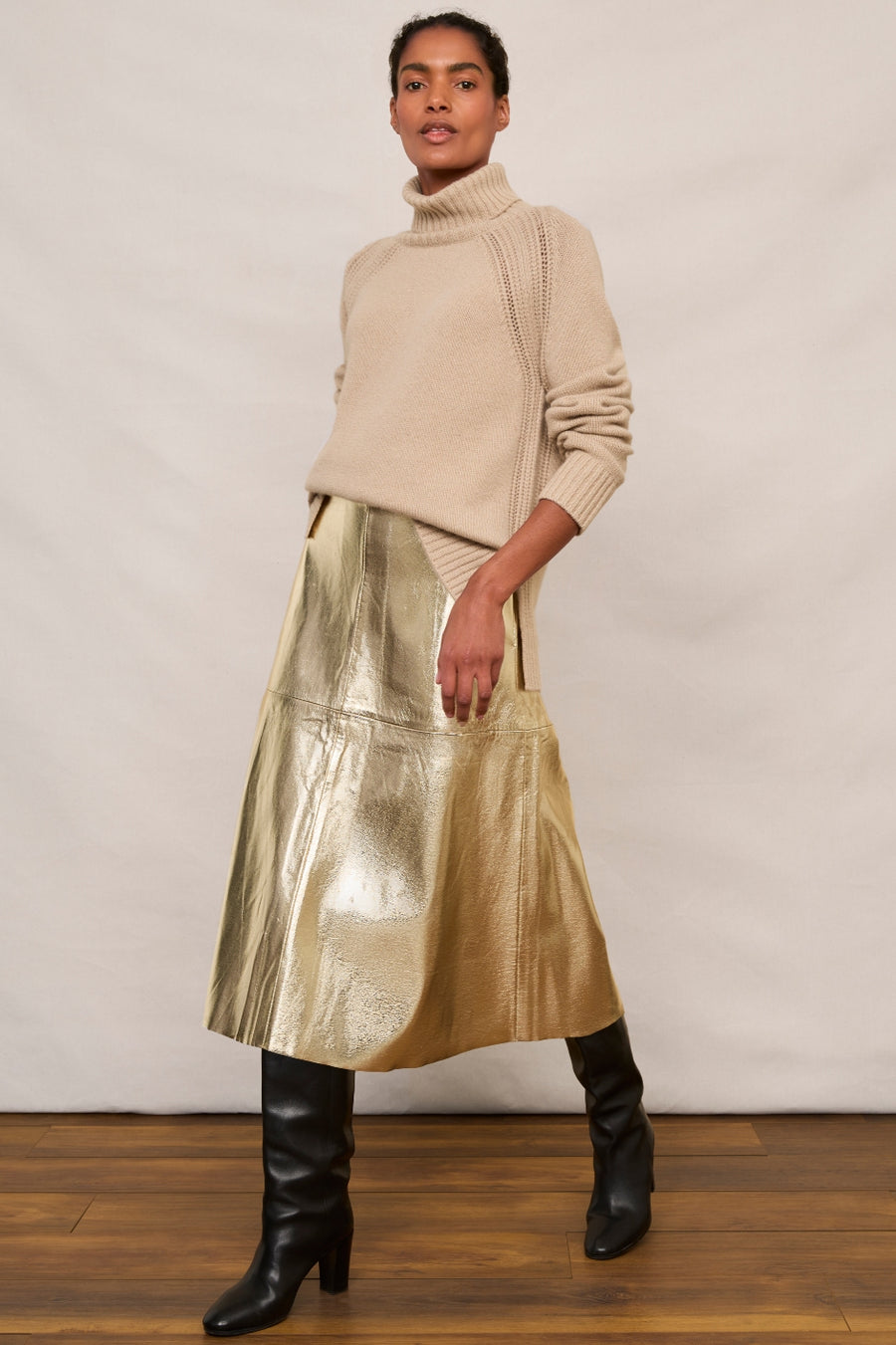 Lateisha Faux Leather Skirt - Metallic Gold