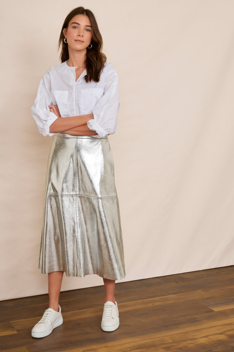 Lateisha Faux Leather Skirt Silver – WYSE London - Main Image