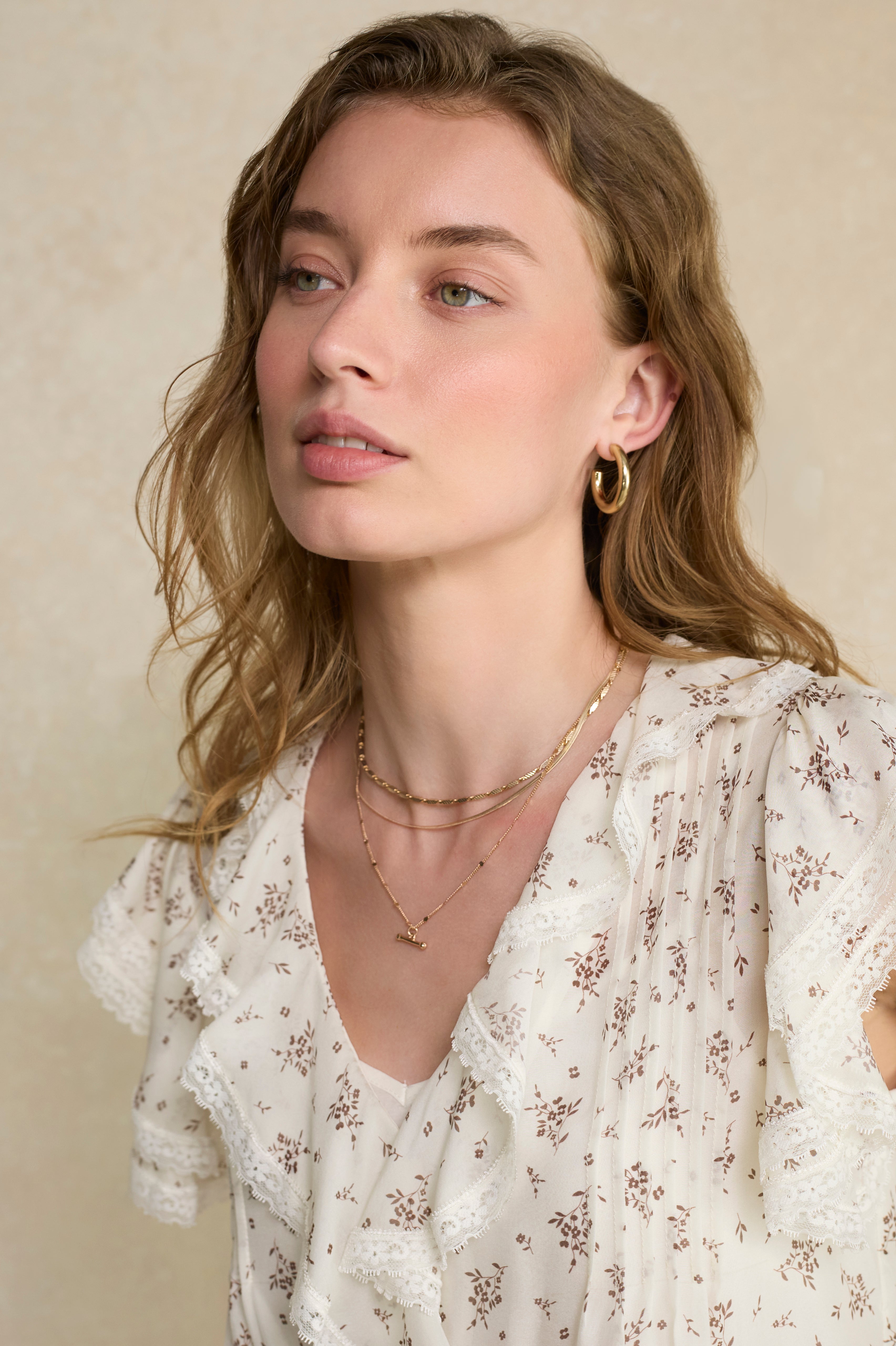 Laurent Flutter Sleeve Silk Blouse - Ivory Sprig Floral