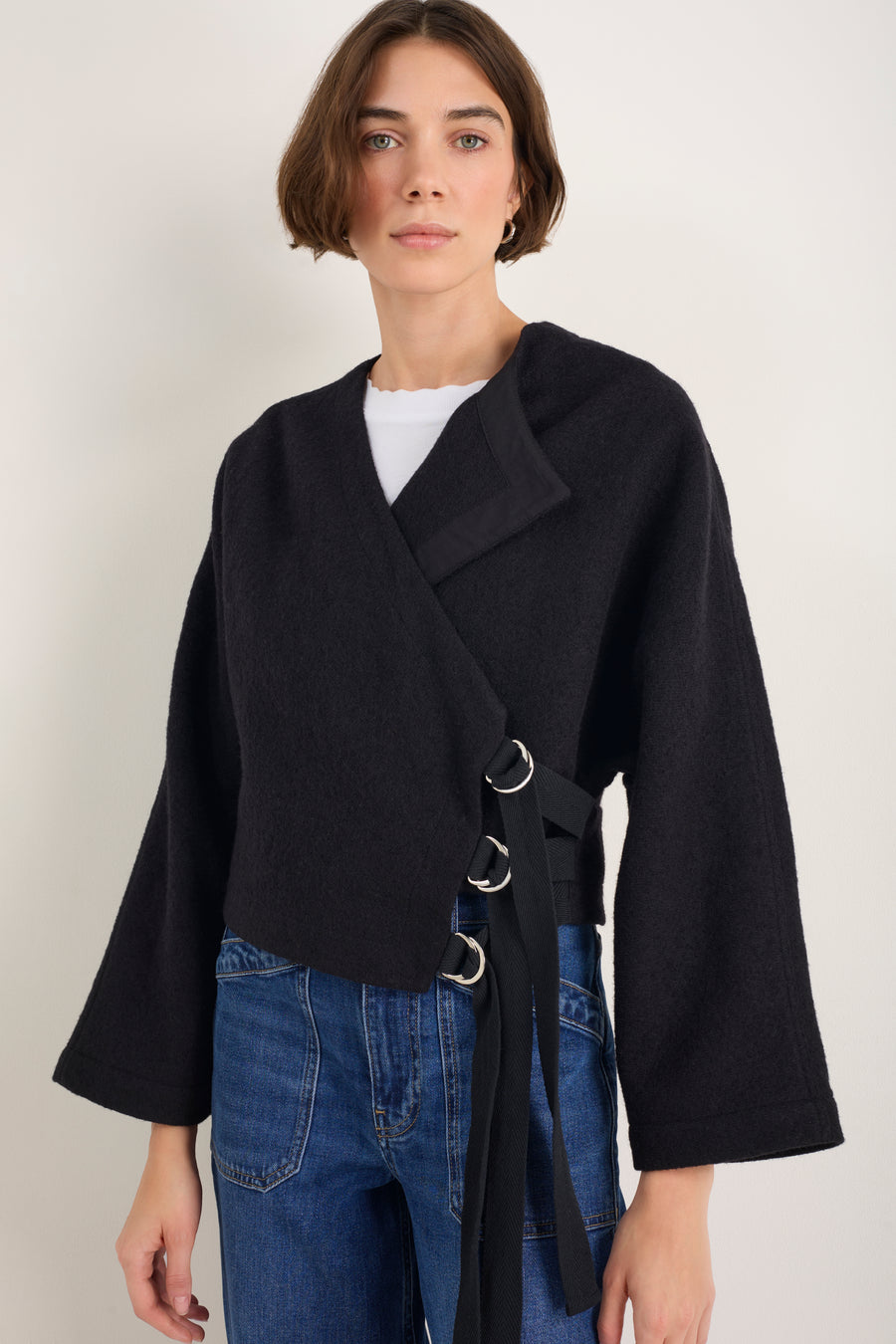Leonie Boiled Wool Wrap Jacket - Black
