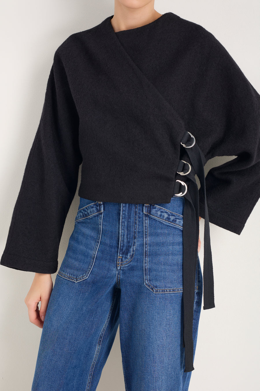 Leonie Boiled Wool Wrap Jacket - Black