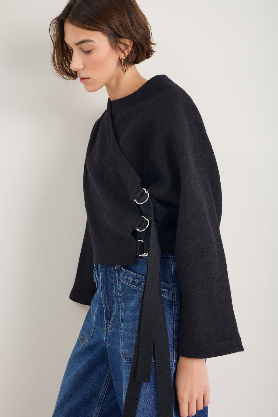 Leonie Boiled Wool Wrap Jacket - Black