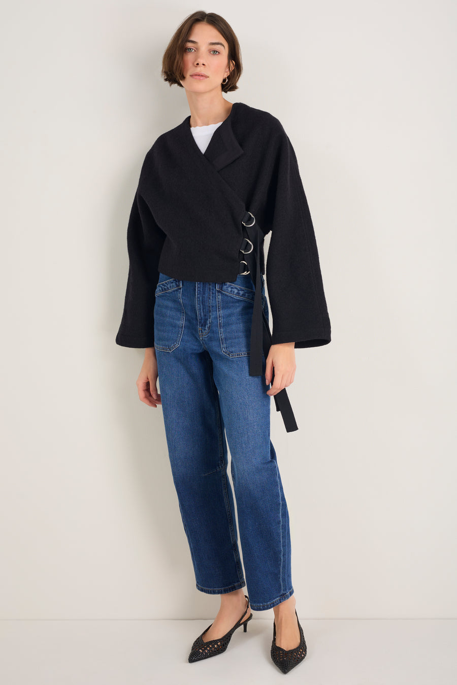 Leonie Boiled Wool Wrap Jacket - Black