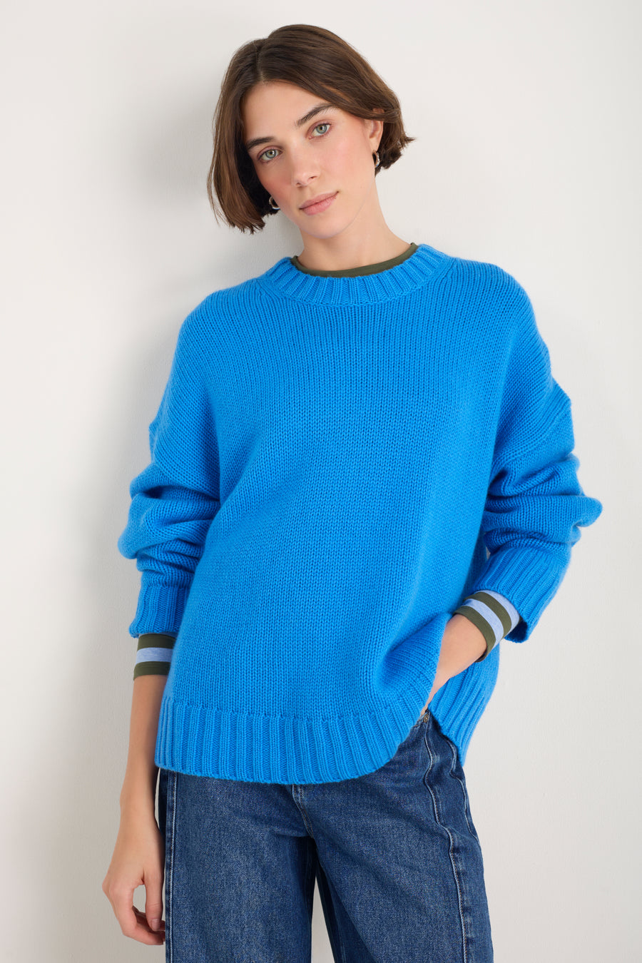 Liana Chunky Crew Neck Jumper - Azure Blue