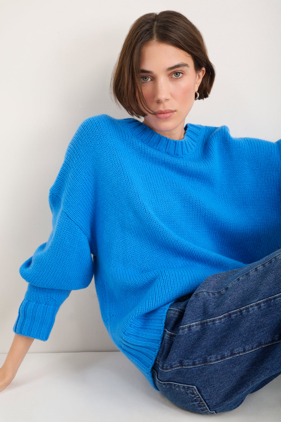 Liana Chunky Crew Neck Jumper - Azure Blue