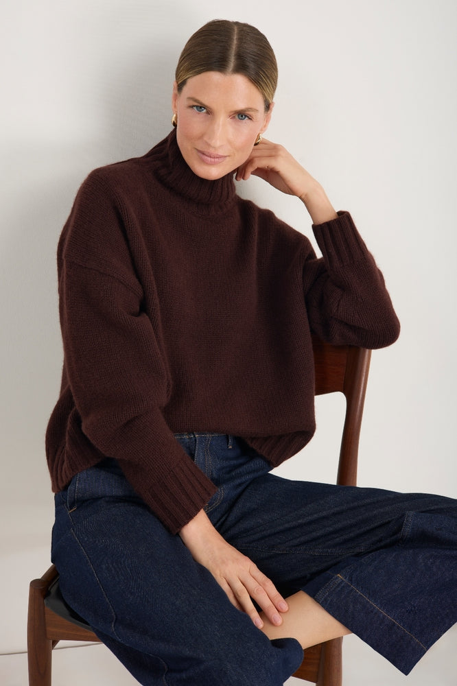 Liana Chunky Funnel Neck Jumper - Espresso