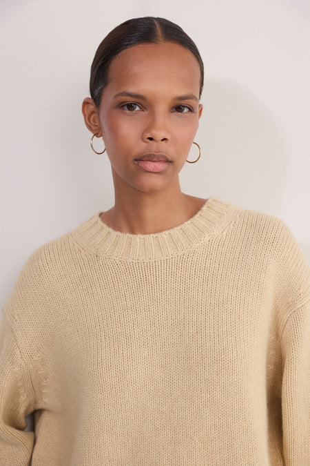 Liana Chunky Crew Neck Jumper - Latte