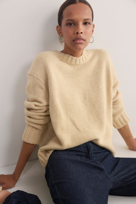 Liana Chunky Crew Neck Jumper - Latte