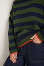 Liana Chunky Funnel Neck Jumper - Midnight/Military Green Stripe