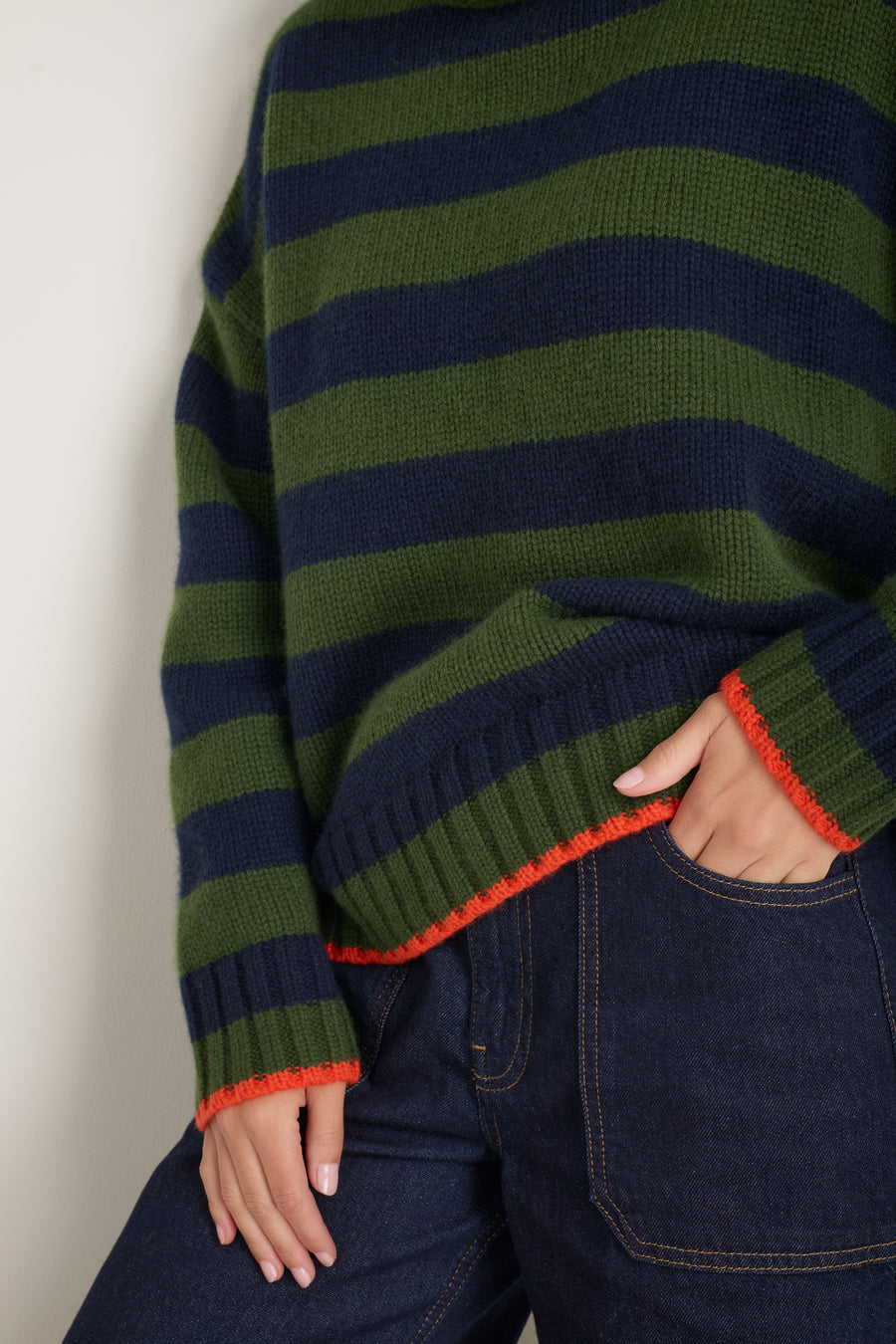 Liana Chunky Funnel Neck Jumper - Midnight/Military Green Stripe