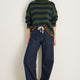 Liana Chunky Funnel Neck Jumper - Midnight/Military Green Stripe