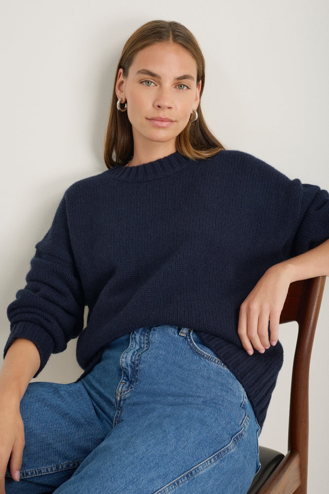 Liana Chunky Crew Neck Jumper - Midnight