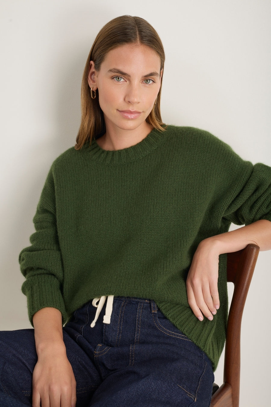 Liana Chunky Crew Neck Jumper - Olive Green