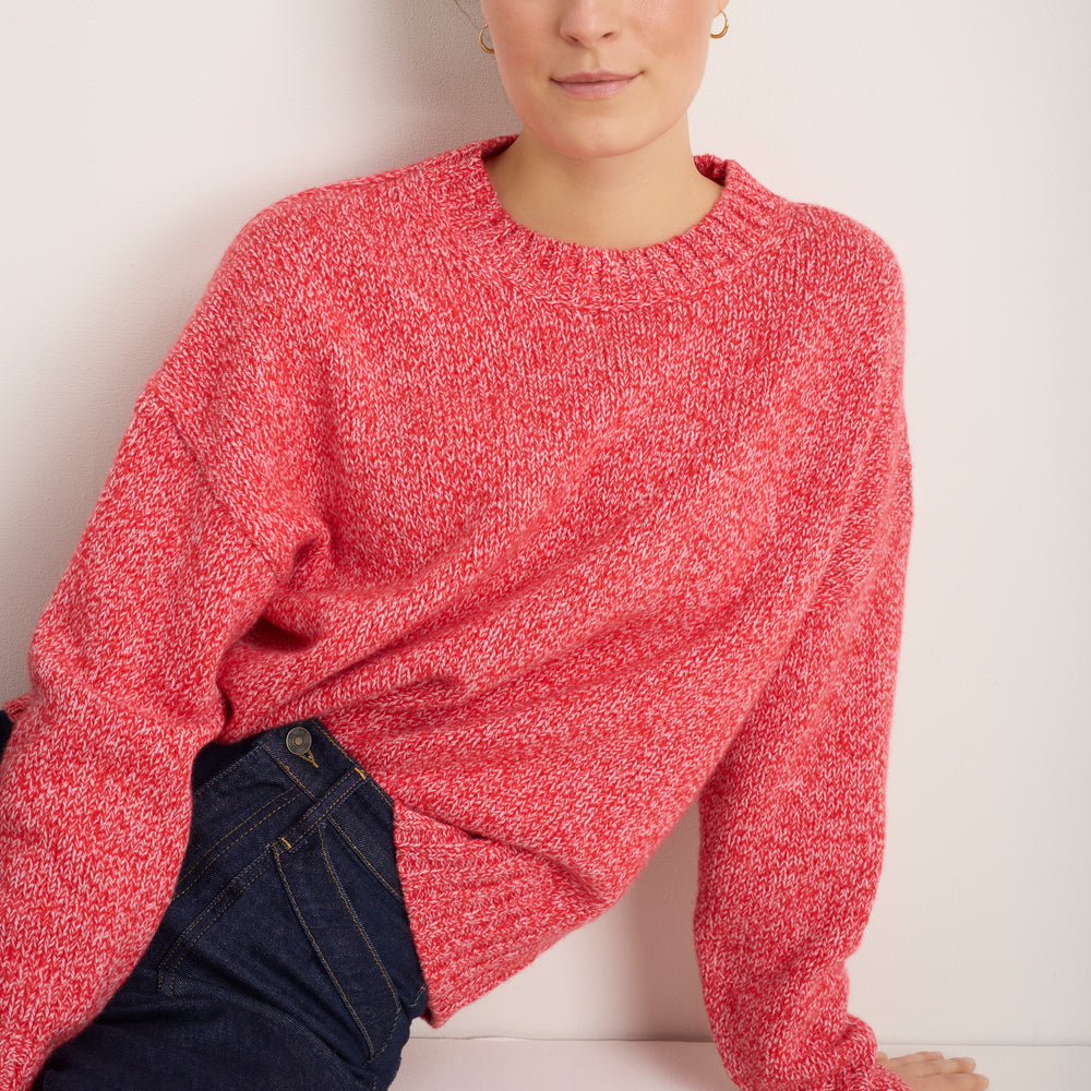 Liana Chunky Crew Neck Jumper - Red/Pink Mouline