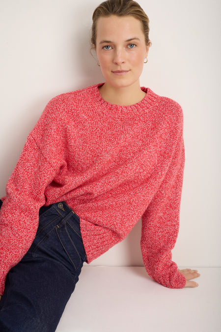 Liana Chunky Crew Neck Jumper - Red/Pink Mouline