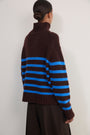 Liana Chunky Funnel Neck Jumper - Brown/Cobalt Stripe