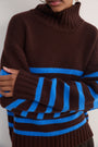 Liana Chunky Funnel Neck Jumper - Brown/Cobalt Stripe