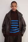 Liana Chunky Funnel Neck Jumper - Brown/Cobalt Stripe