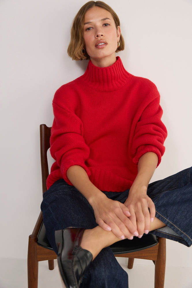Liana Chunky Funnel Neck Jumper - Cranberry Red