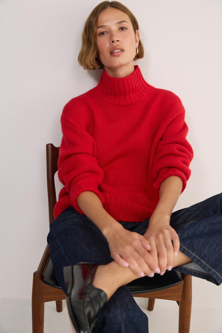 Liana Chunky Funnel Neck Jumper - Cranberry Red
