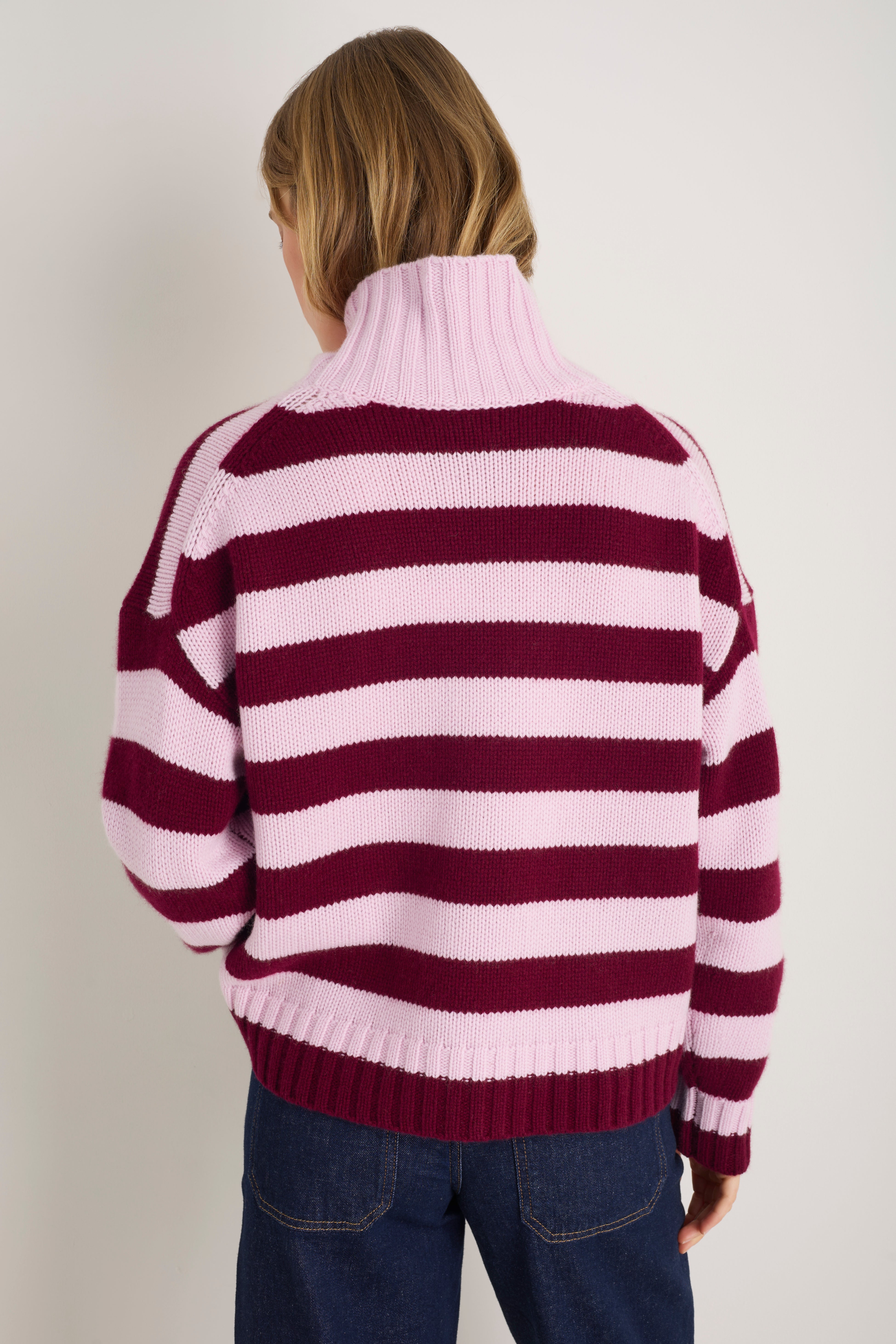 Liana Chunky Funnel Neck Jumper - Deep Fig/Blossom Pink Stripe