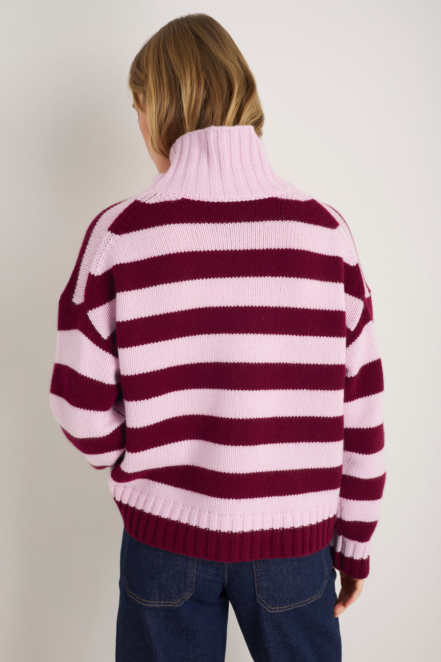 Liana Chunky Funnel Neck Jumper - Deep Fig/Blossom Pink Stripe