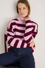 Liana Chunky Funnel Neck Jumper - Deep Fig/Blossom Pink Stripe